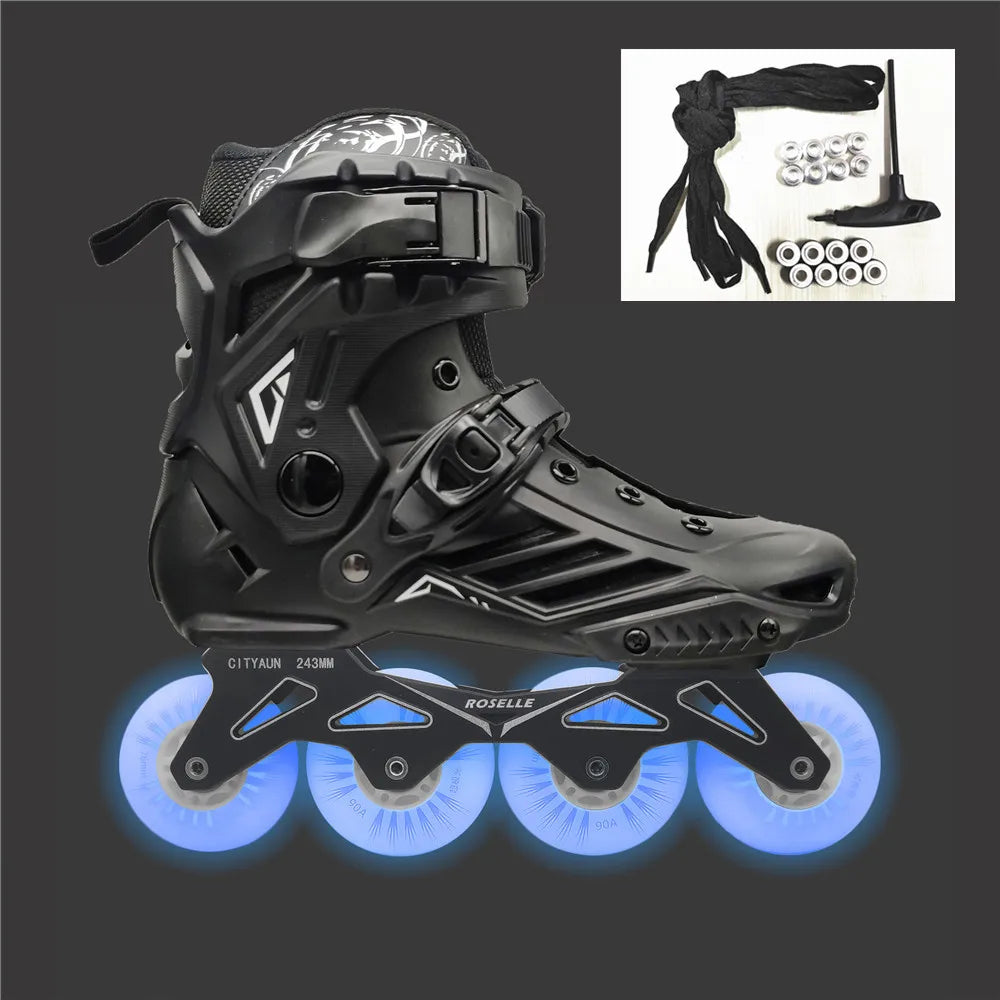 Scarpe da pattini a LED da 80 mm per scarpe da skate in linea FSK Slalom Bianco Rosso Blu Rosa Flash colorato 4 ruote / 3 ruote Speed Shine