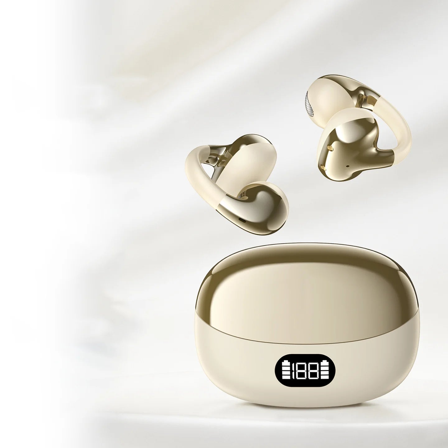 "Auricolari Bluetooth Open-Style con Display di Carica — Clip Lunga Batteria"