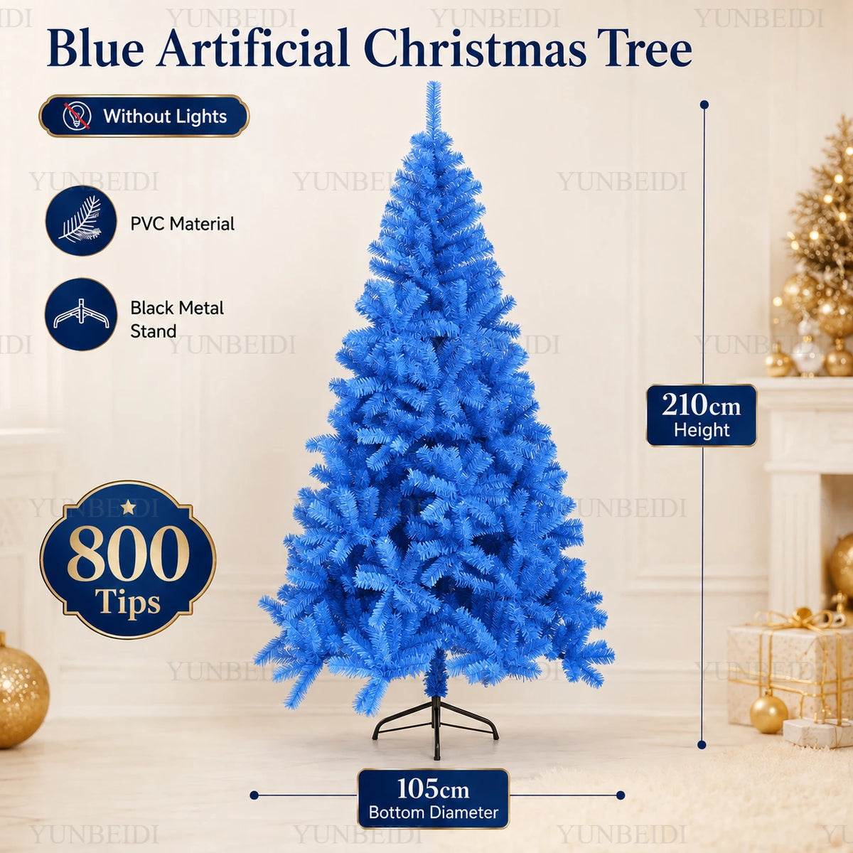 Lussuoso Albero di Natale Blu Artificiale con Rami in PVC e Luci LED Calde, Tema Neve, per Decorazioni Natalizie e Feste in Casa