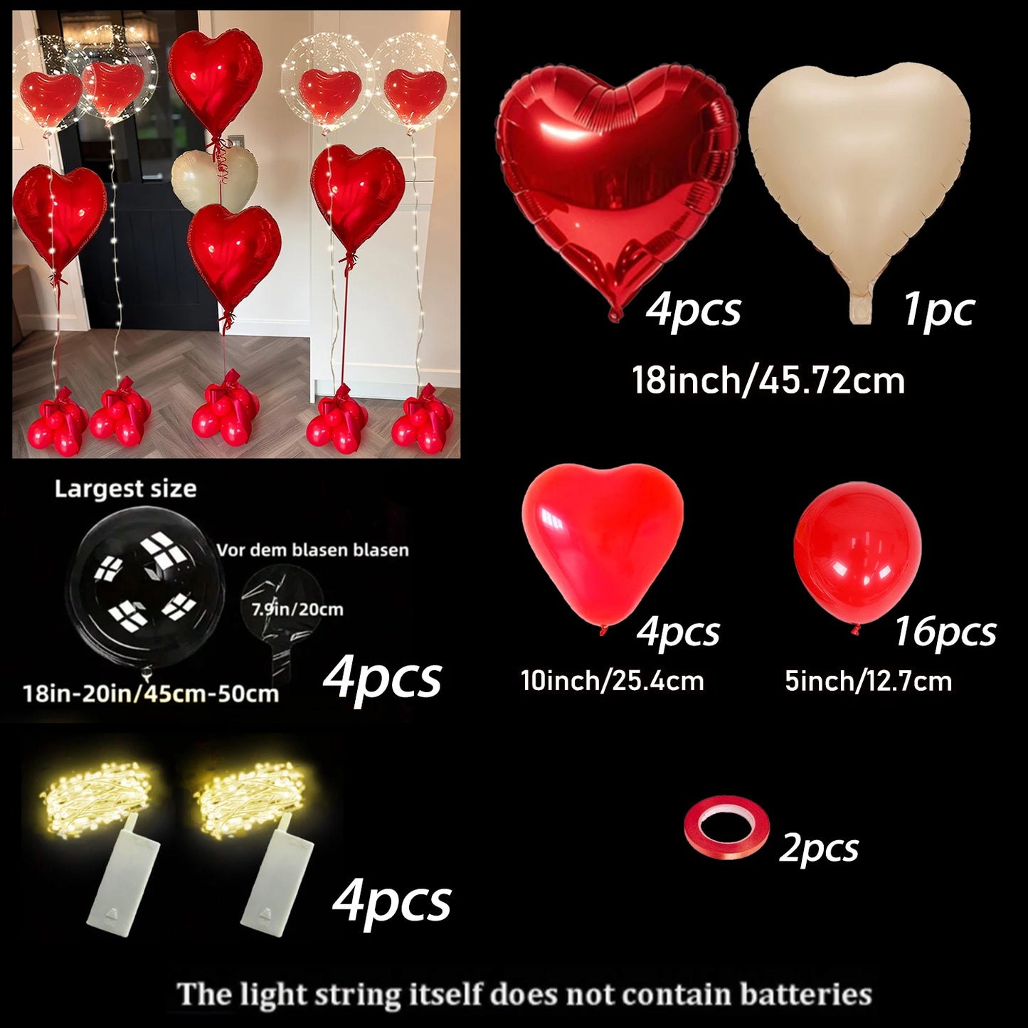 Set di palloncini d'amore Palloncino Bobo con stringa di luce a LED (esclusa alimentazione interna) Palloncino decorativo per proposta di matrimonio anniversario