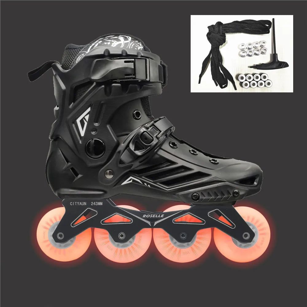 Scarpe da pattini a LED da 80 mm per scarpe da skate in linea FSK Slalom Bianco Rosso Blu Rosa Flash colorato 4 ruote / 3 ruote Speed Shine
