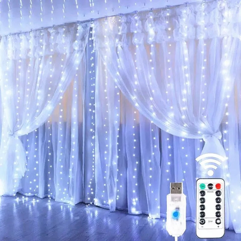 Luci natalizie LED Luci per tende a corda fata 8 modalità Telecomando USB Festone Decorazioni natalizie per le vacanze domestiche Lampada di Capodanno