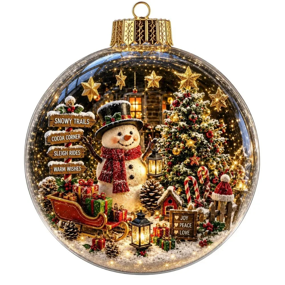 1 pezzo di ornamento natalizio a forma di palla in acrilico da 8 cm, design trasparente con ciondolo luminoso di Babbo Natale, decorazione natalizia da appendere.