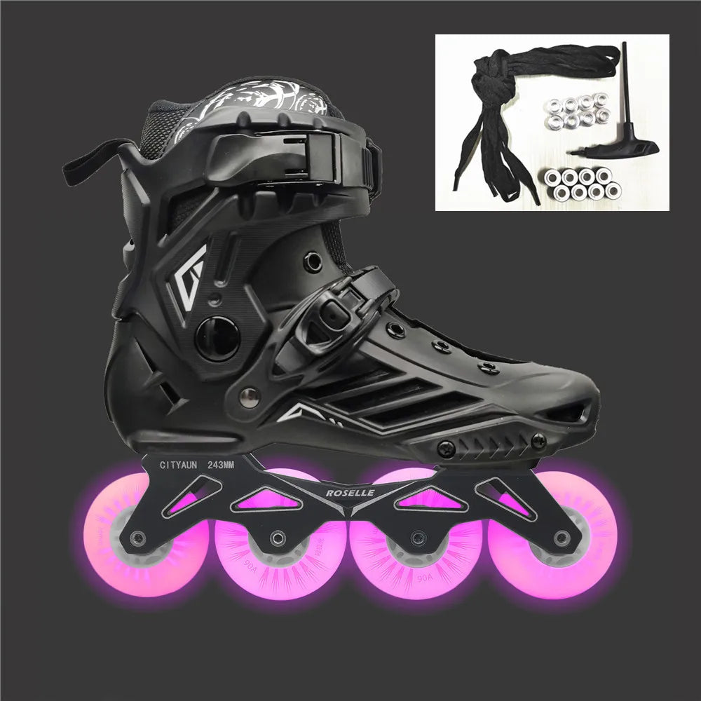 Scarpe da pattini a LED da 80 mm per scarpe da skate in linea FSK Slalom Bianco Rosso Blu Rosa Flash colorato 4 ruote / 3 ruote Speed Shine