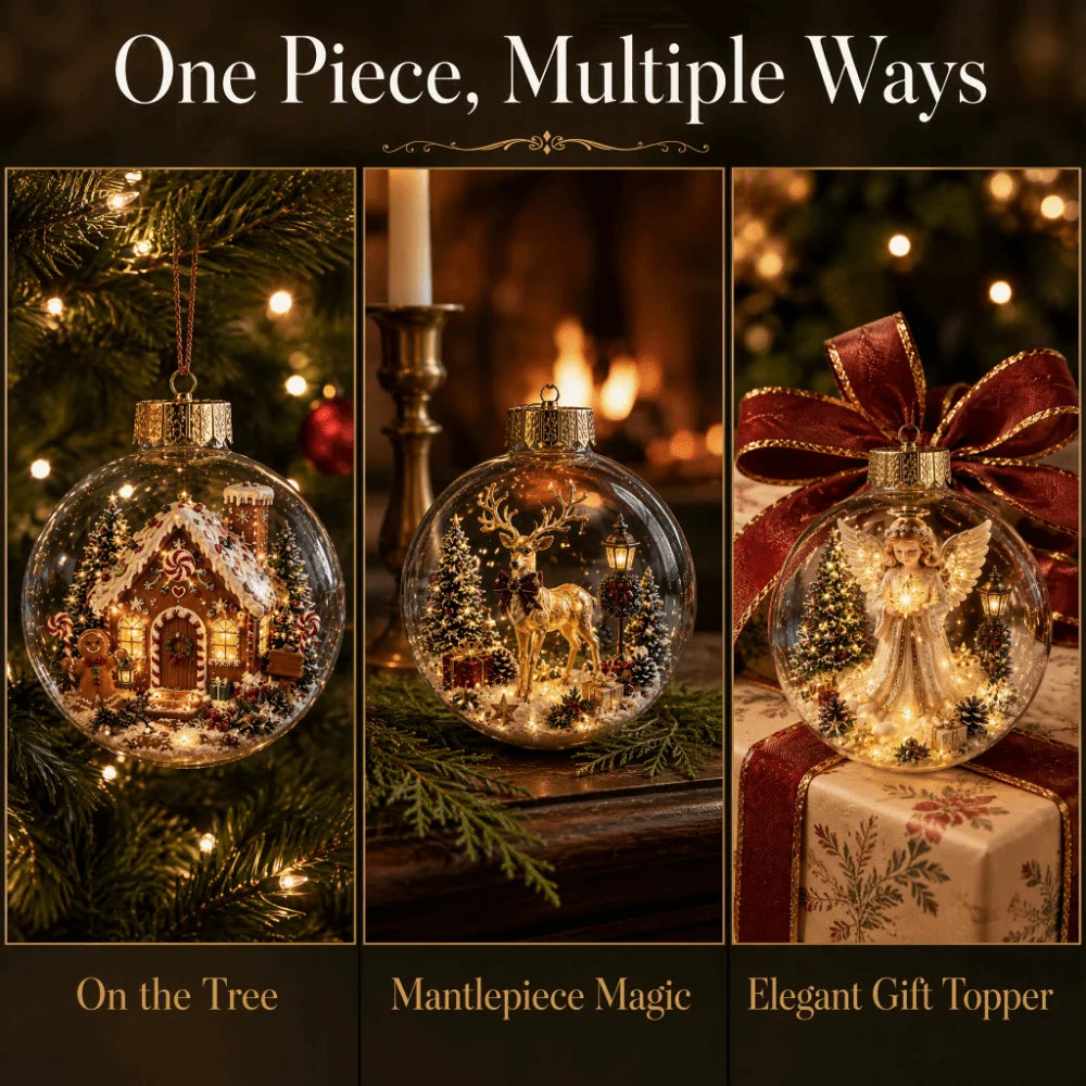 1 pezzo di ornamento natalizio a forma di palla in acrilico da 8 cm, design trasparente con ciondolo luminoso di Babbo Natale, decorazione natalizia da appendere.