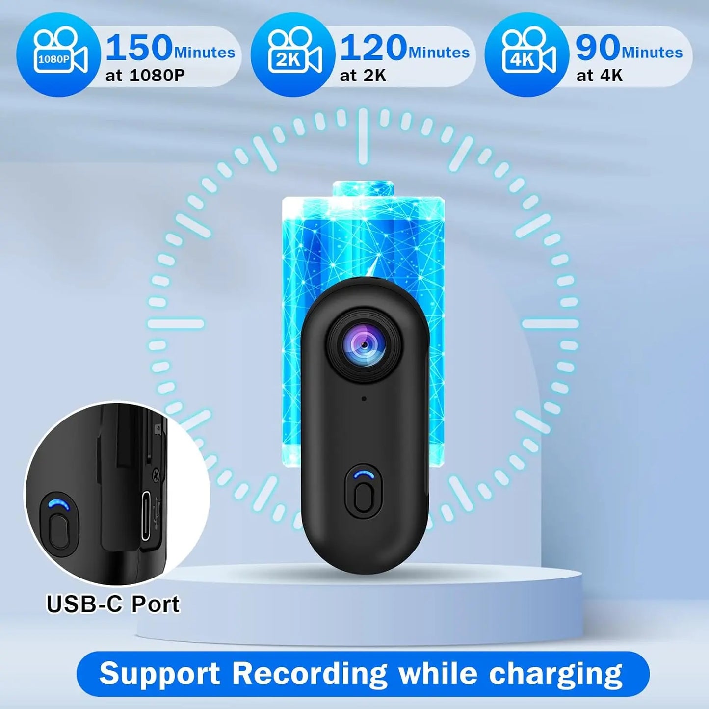 Videocamera d'Azione 4K Mini HD WiFi 2.4G Impermeabile con Clip Magnetica, Telecamera POV Indossabile per Moto e Corpo