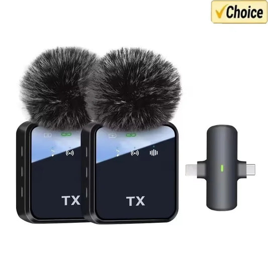 Microfono 3in1 per iPhone/Android, wireless, trasmissione da 328 piedi, mini microfono per interviste registrate