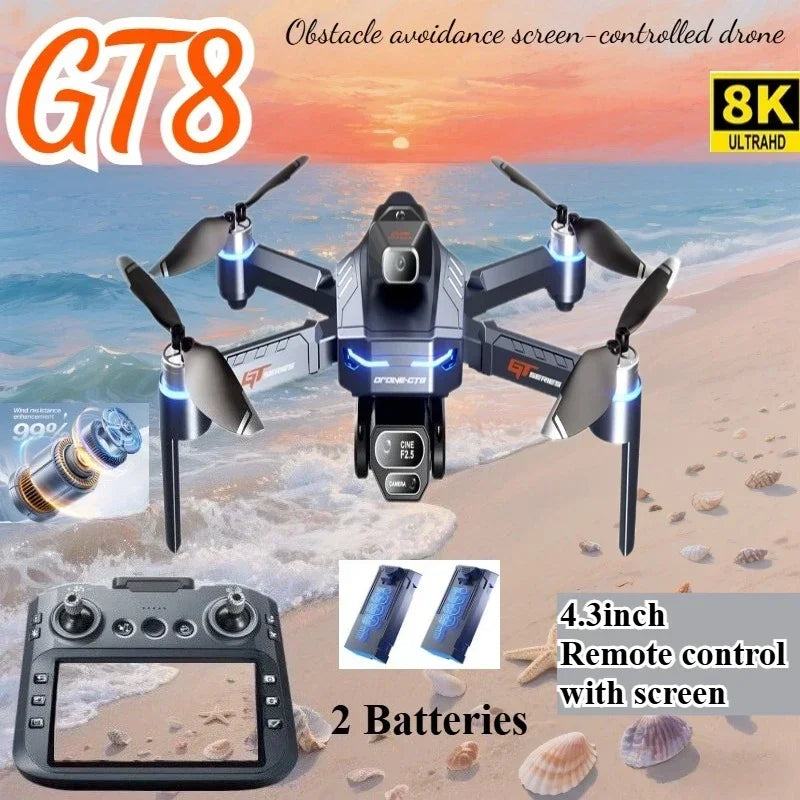 Drone 4K HD GT8 Fotocamera Evitamento Ostacoli Fotografia Aerea Drone Brushless con Schermo Pieghevole RC Drone Quadcopter RTF
