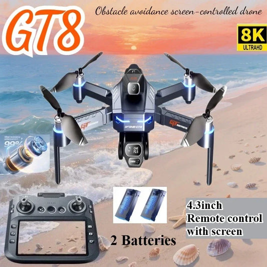 Drone 4K HD GT8 Fotocamera Evitamento Ostacoli Fotografia Aerea Drone Brushless con Schermo Pieghevole RC Drone Quadcopter RTF