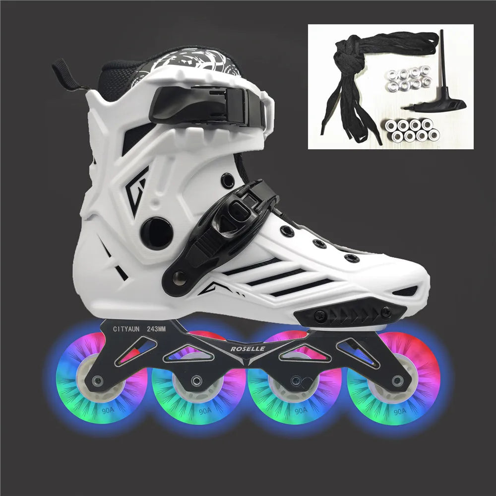 Scarpe da pattini a LED da 80 mm per scarpe da skate in linea FSK Slalom Bianco Rosso Blu Rosa Flash colorato 4 ruote / 3 ruote Speed Shine