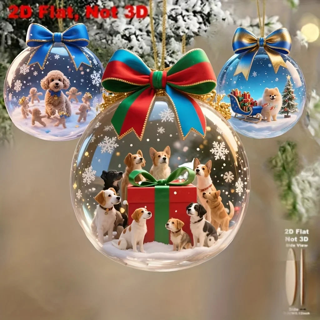 Set da 8 pezzi di decorazioni natalizie con palline pendenti in legno 2D per cani carini per la finestra di casa, l'ufficio, l'aula, il cortile e l'arredamento delle feste