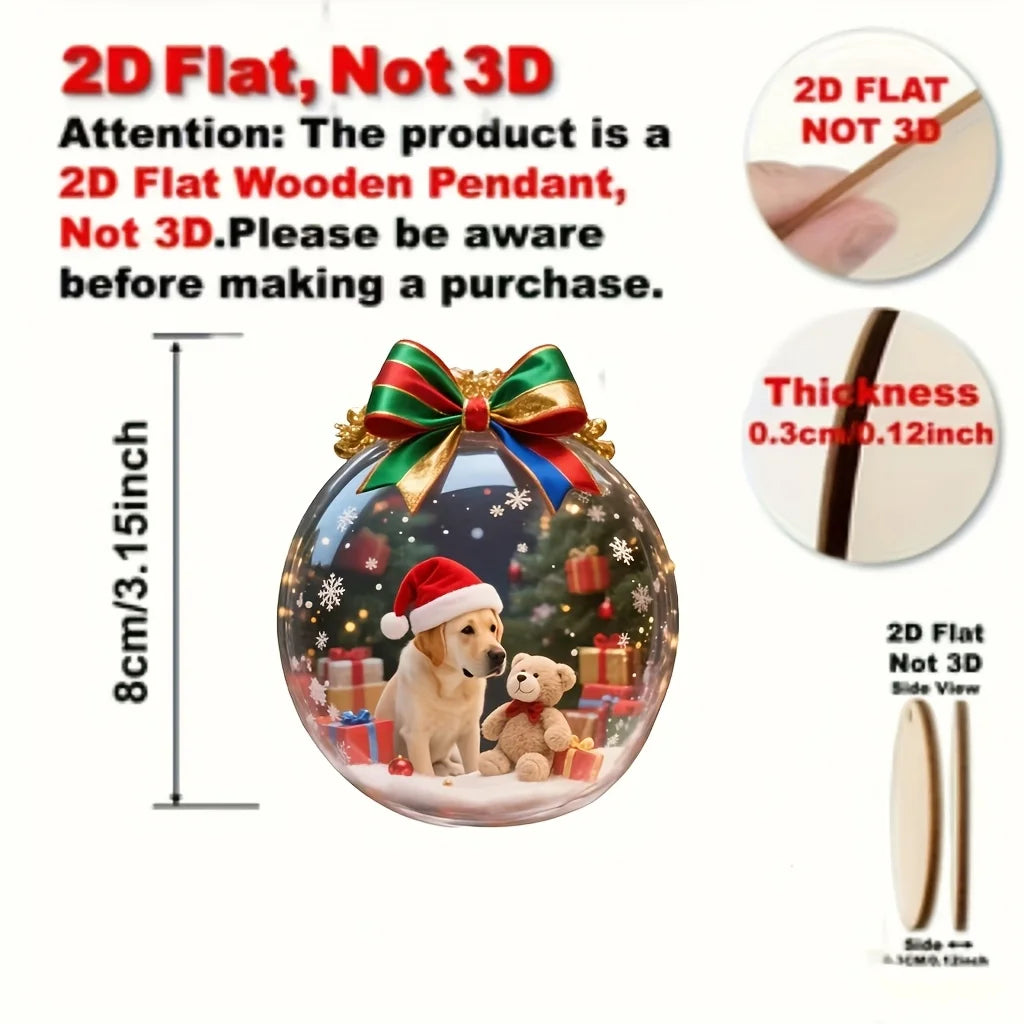 Set da 8 pezzi di decorazioni natalizie con palline pendenti in legno 2D per cani carini per la finestra di casa, l'ufficio, l'aula, il cortile e l'arredamento delle feste