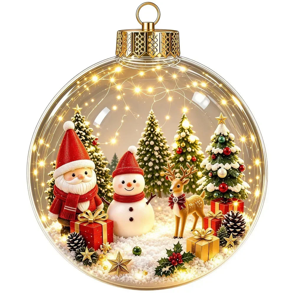1 pezzo di ornamento natalizio a forma di palla in acrilico da 8 cm, design trasparente con ciondolo luminoso di Babbo Natale, decorazione natalizia da appendere.