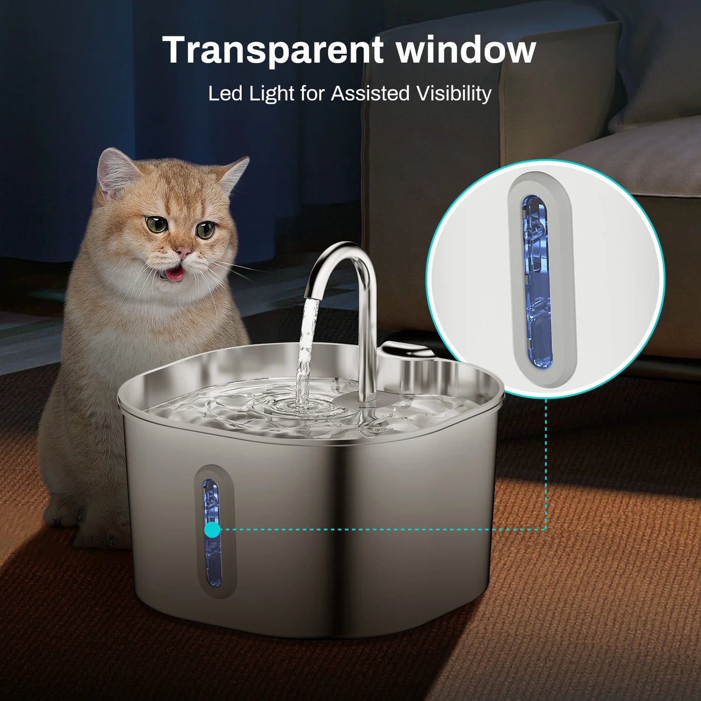 "Fontana Automatica per Animali 2,2L — Acciaio Inox"