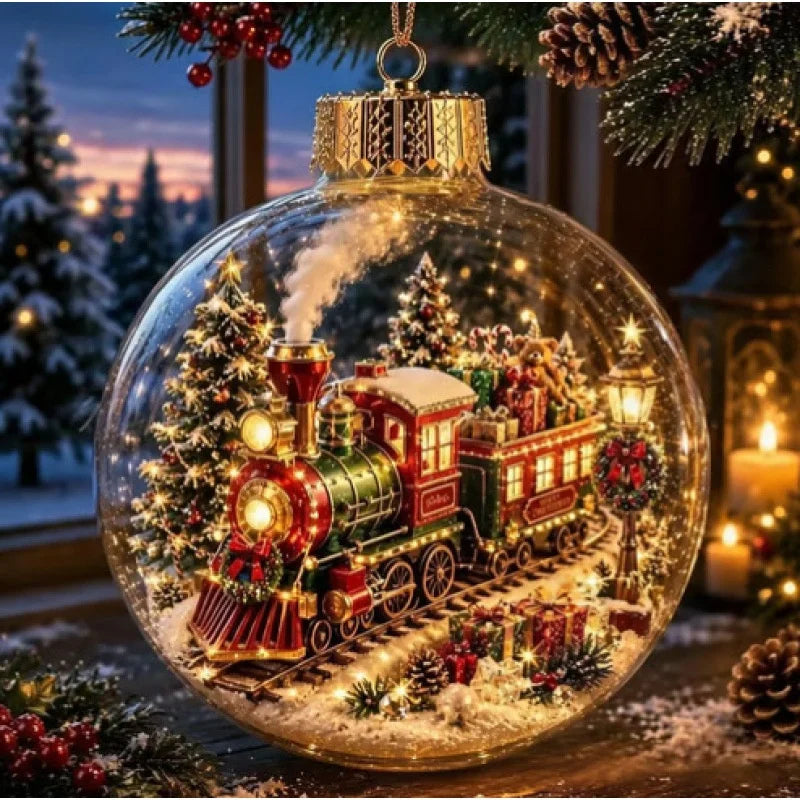 Decorazione natalizia a forma di diorama, sfera trasparente luminosa, nuovo design, decorazione invernale a forma di diorama, ideale per finestre, albero di Natale, da appendere, regali per le feste.