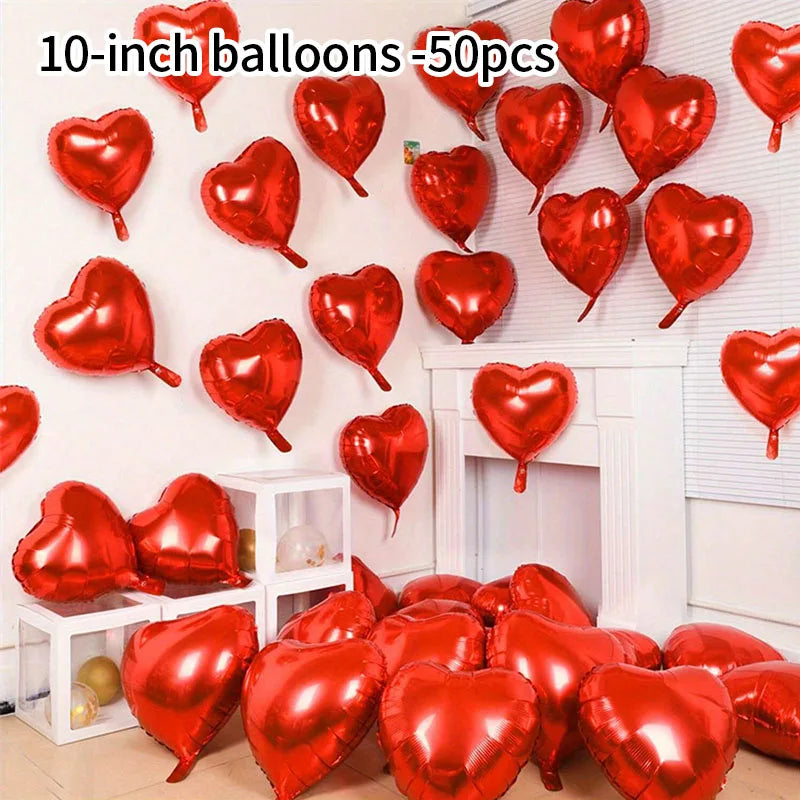 50 Pezzi Palloncini a Cuore in Foil Rosso 5/10/18/32 Pollici per San Valentino, Decorazione Romantica, Sfondo per Compleanni e Anniversari