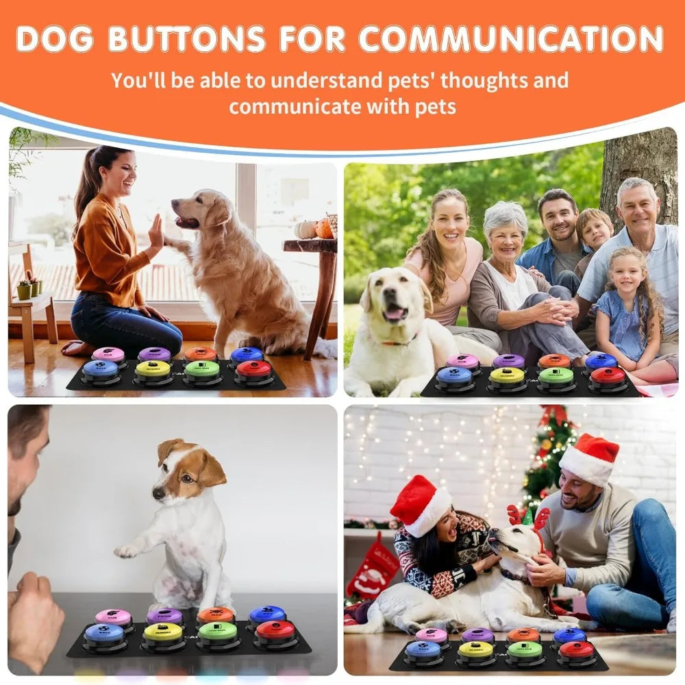Pulsanti per cani per comunicazione, Pulsanti per parcheggi per cani, 8 pulsanti sonori registrabili + 24 modelli di scena + 1 tappetino per bottoni per cani + 16 AAA