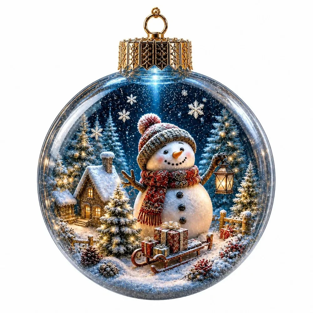 1 pezzo di ornamento natalizio a forma di palla in acrilico da 8 cm, design trasparente con ciondolo luminoso di Babbo Natale, decorazione natalizia da appendere.