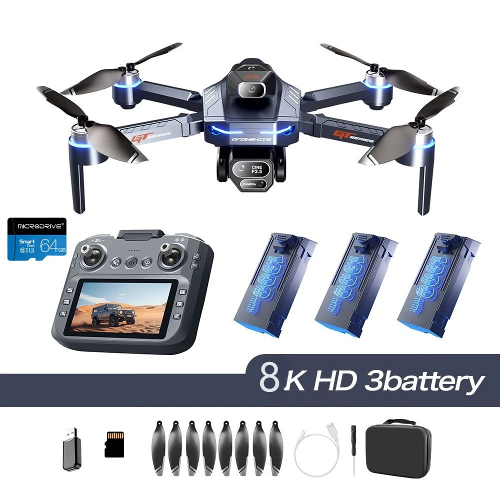 Drone 4K HD GT8 Fotocamera Evitamento Ostacoli Fotografia Aerea Drone Brushless con Schermo Pieghevole RC Drone Quadcopter RTF