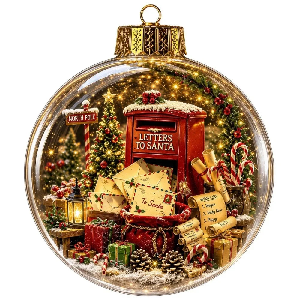1 pezzo di ornamento natalizio a forma di palla in acrilico da 8 cm, design trasparente con ciondolo luminoso di Babbo Natale, decorazione natalizia da appendere.