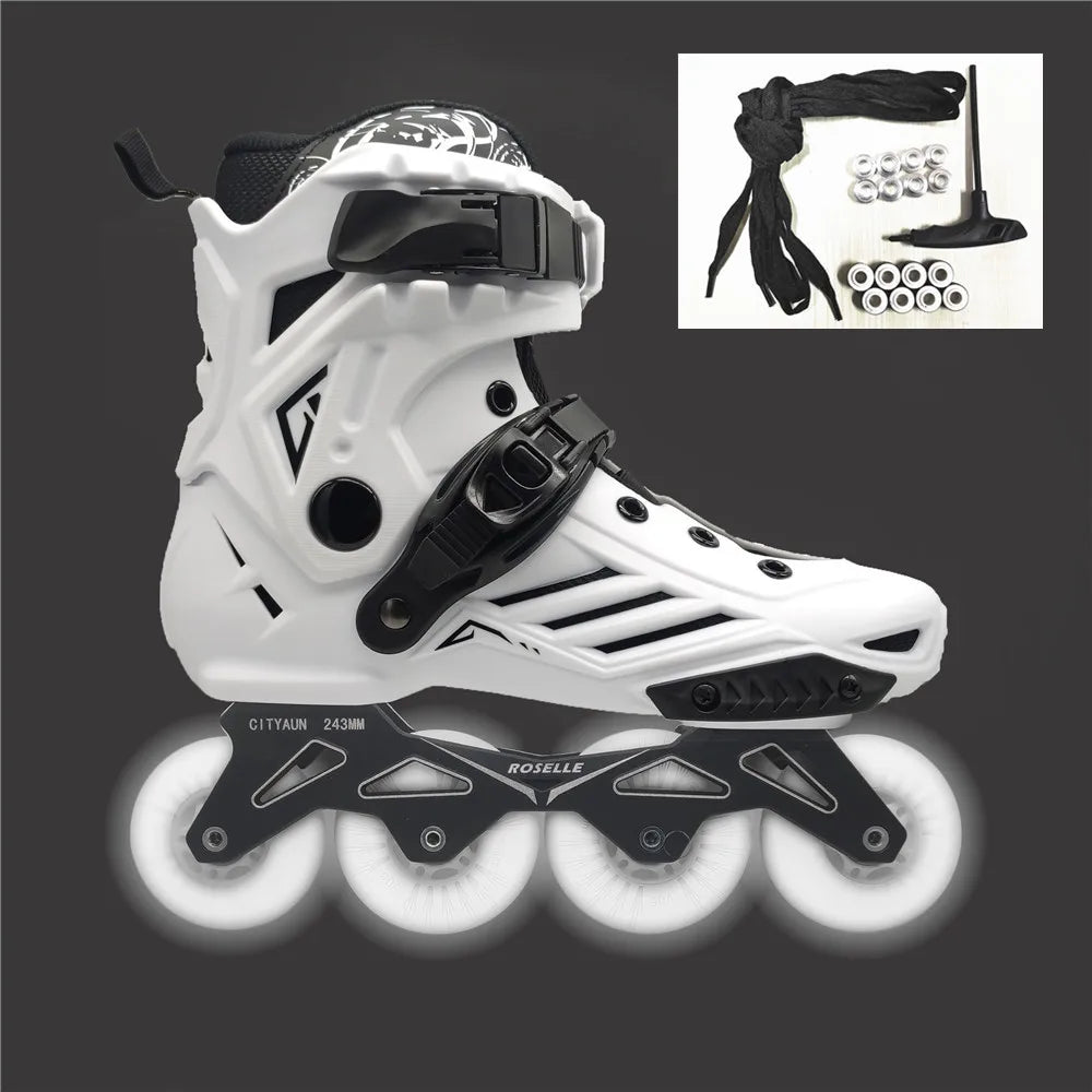 Scarpe da pattini a LED da 80 mm per scarpe da skate in linea FSK Slalom Bianco Rosso Blu Rosa Flash colorato 4 ruote / 3 ruote Speed Shine