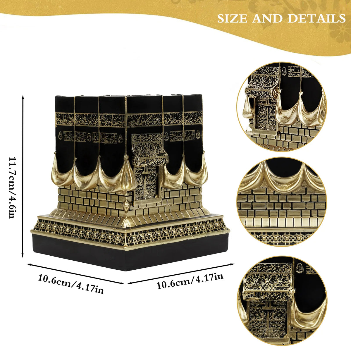Statua in Resina della Kaaba di Mecca, Miniatura Nera e Oro della Sacra Kaaba, Ornamento da Tavolo, Regalo per Ramadan ed Eid, Decorazione Musulmana per la Casa