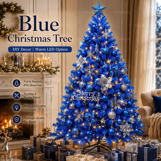 Lussuoso Albero di Natale Blu Artificiale con Rami in PVC e Luci LED Calde, Tema Neve, per Decorazioni Natalizie e Feste in Casa