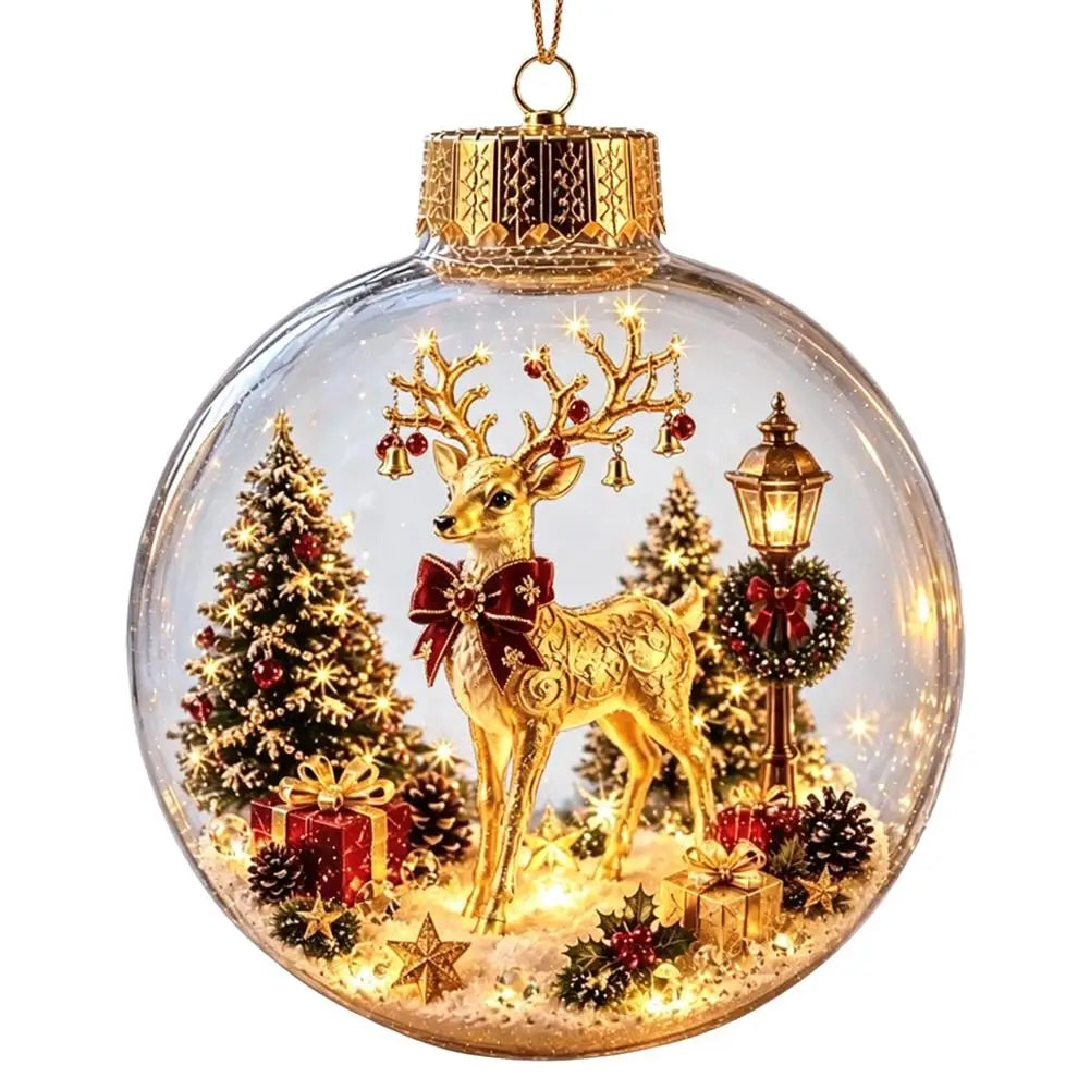 Decorazioni Natalizie con Luci, Creativo Schiaccianoci, Renna, Pupazzo di Neve, Albero di Natale Luminoso, Pendente Decorativo, Sfera di Cristallo
