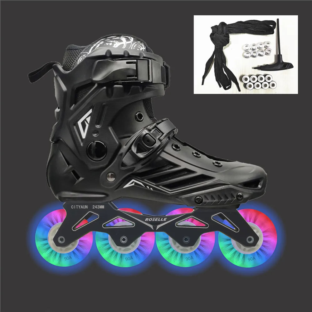 Scarpe da pattini a LED da 80 mm per scarpe da skate in linea FSK Slalom Bianco Rosso Blu Rosa Flash colorato 4 ruote / 3 ruote Speed Shine