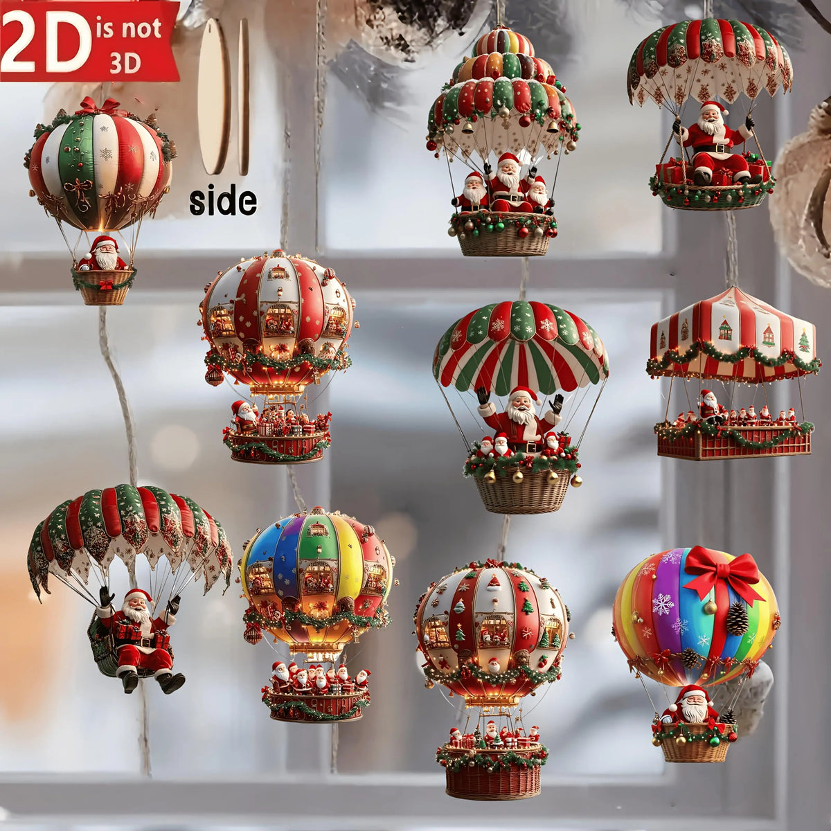 Un set di 10 pezzi di ornamenti pendenti in legno fatti a mano della serie di paracadute di Babbo Natale: perfetta decorazione regalo per le vacanze per la casa e il giardino