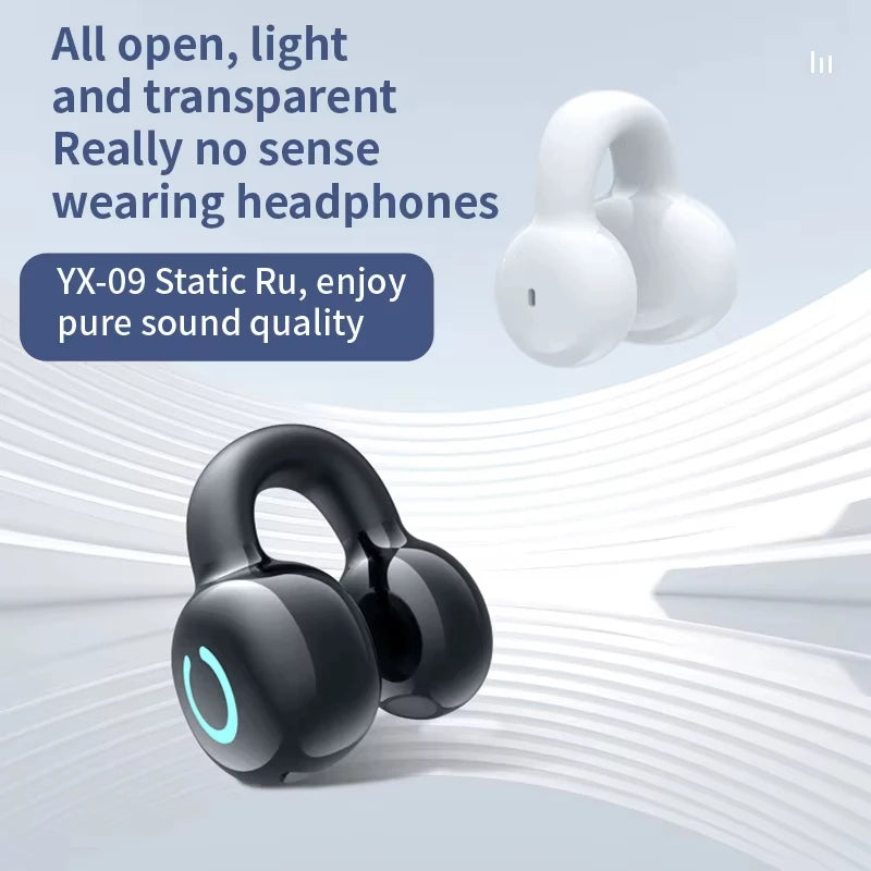 Auricolare Bluetooth senza fili Conduzione ossea a orecchio singolo Clip per orecchio Musica con cancellazione del rumore Chiamata HD Auricolare da gioco sportivo
