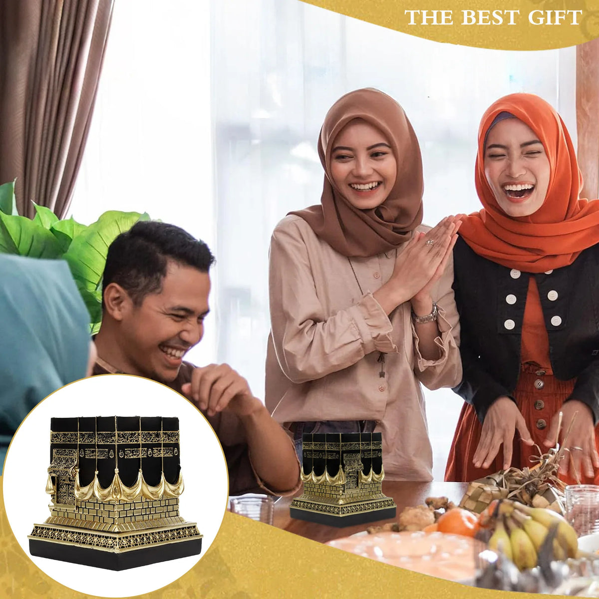 Statua in Resina della Kaaba di Mecca, Miniatura Nera e Oro della Sacra Kaaba, Ornamento da Tavolo, Regalo per Ramadan ed Eid, Decorazione Musulmana per la Casa