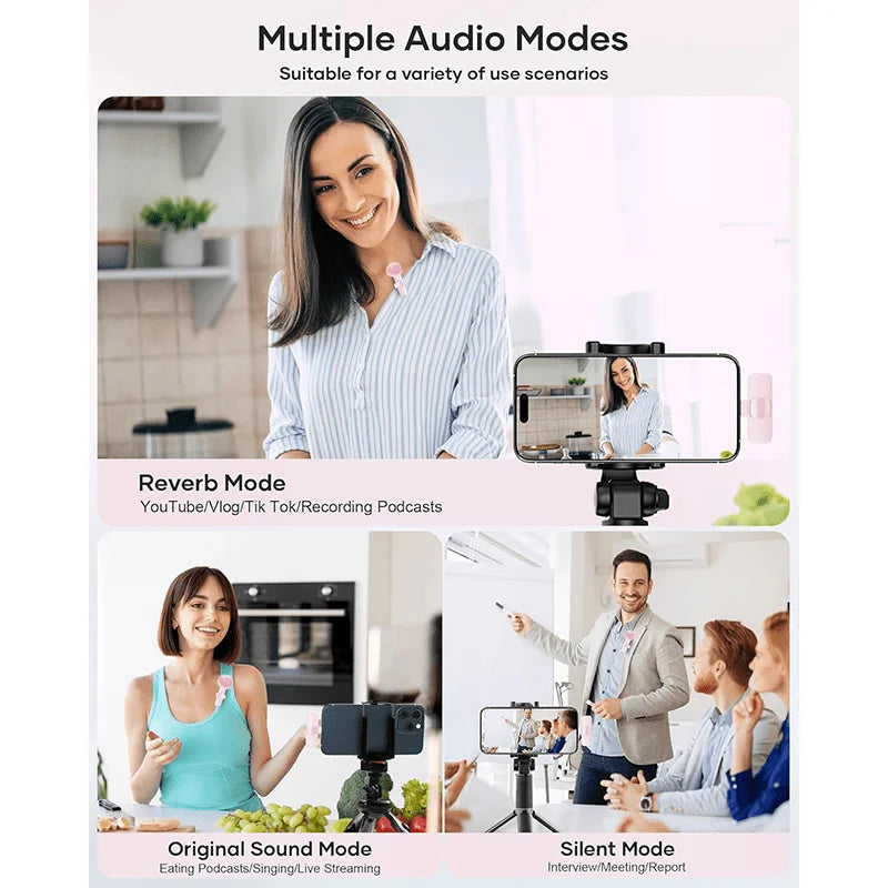 Microfono Lavalier Wireless Mini con Riduzione del Rumore per iPhone USB-C Android, per Registrazione Video e Vlog