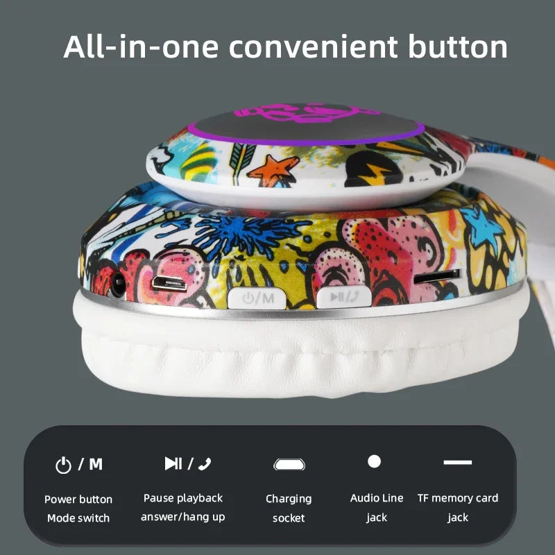 Cuffie Bluetooth Graffiti Wireless LED Light Game Doodle Cuffie wireless con microfono per bambini Ragazzo Ragazza Regalo Supporto TF Card