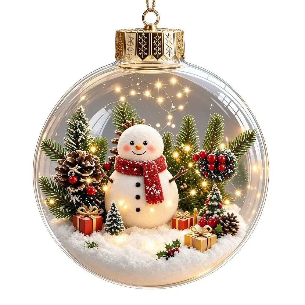 1 pezzo di ornamento natalizio a forma di palla in acrilico da 8 cm, design trasparente con ciondolo luminoso di Babbo Natale, decorazione natalizia da appendere.