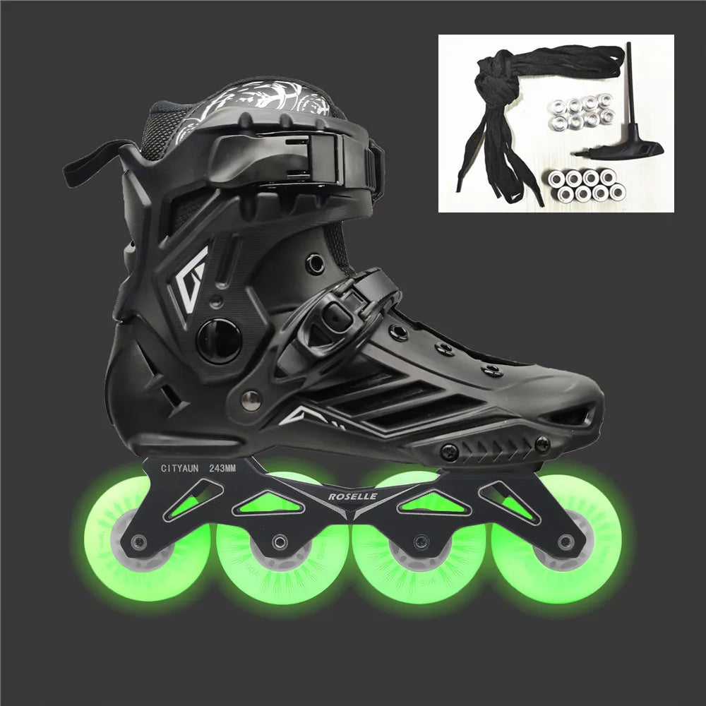 Scarpe da pattini a LED da 80 mm per scarpe da skate in linea FSK Slalom Bianco Rosso Blu Rosa Flash colorato 4 ruote / 3 ruote Speed Shine
