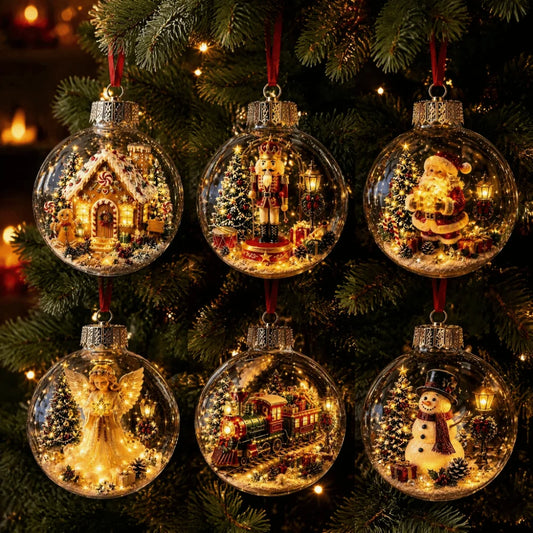 1 pezzo di ornamento natalizio a forma di palla in acrilico da 8 cm, design trasparente con ciondolo luminoso di Babbo Natale, decorazione natalizia da appendere.