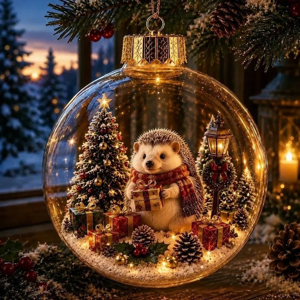 1 pezzo di ornamento natalizio a forma di palla in acrilico da 8 cm, design trasparente con ciondolo luminoso di Babbo Natale, decorazione natalizia da appendere.
