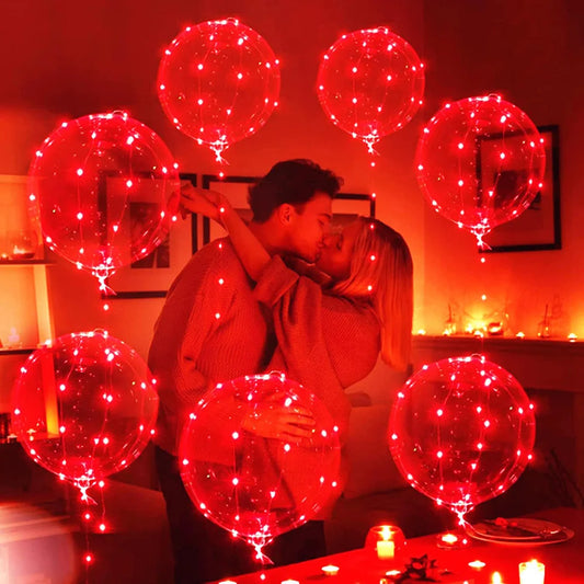 3 set Red Light Up Led Clear Bobo Balloons Glow Bubble Balloons Lights Christmas Valentines Day Wedding Birthday Party Decor