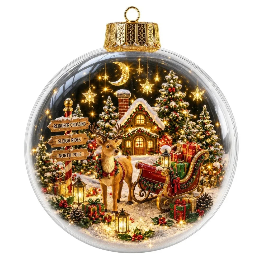 1 pezzo di ornamento natalizio a forma di palla in acrilico da 8 cm, design trasparente con ciondolo luminoso di Babbo Natale, decorazione natalizia da appendere.