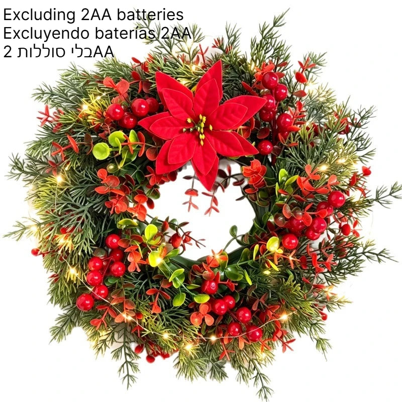 Ghirlanda Natalizia Luminosa di Pino ed Eucalipto, Ghirlanda Artificiale con Bacche Rosse per Decorazione di Portici, Case di Campagna e Feste Natalizie
