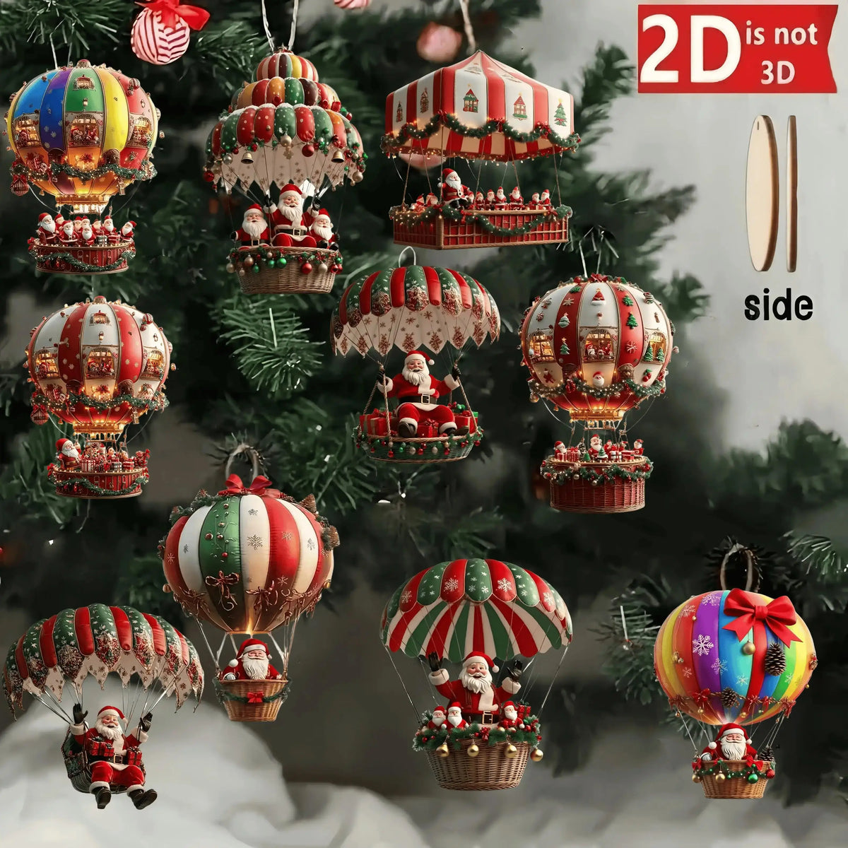 Un set di 10 pezzi di ornamenti pendenti in legno fatti a mano della serie di paracadute di Babbo Natale: perfetta decorazione regalo per le vacanze per la casa e il giardino