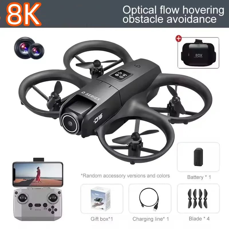 Mini Drone D16 con Doppia Fotocamera 8K HD Professionale 180 °   Drone UAV 2026 Nuovo con Posizionamento GPS Regolabile Elettricamente e Sistema di Elusione Ostacoli Senza Spazzole