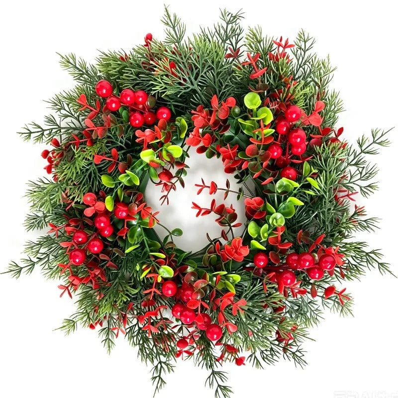 Ghirlanda Natalizia Luminosa di Pino ed Eucalipto, Ghirlanda Artificiale con Bacche Rosse per Decorazione di Portici, Case di Campagna e Feste Natalizie