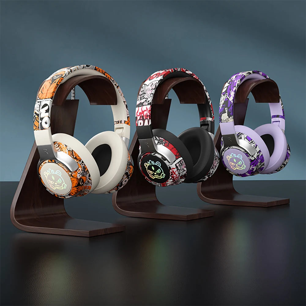 Cuffie da gioco Bluetooth 5.3 - Cuffie wireless con luci RGB, modalità a bassa latenza, microfono con cancellazione del rumore, paraorecchie confortevoli per PC