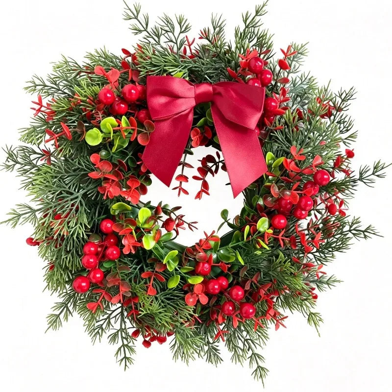 Ghirlanda Natalizia Luminosa di Pino ed Eucalipto, Ghirlanda Artificiale con Bacche Rosse per Decorazione di Portici, Case di Campagna e Feste Natalizie