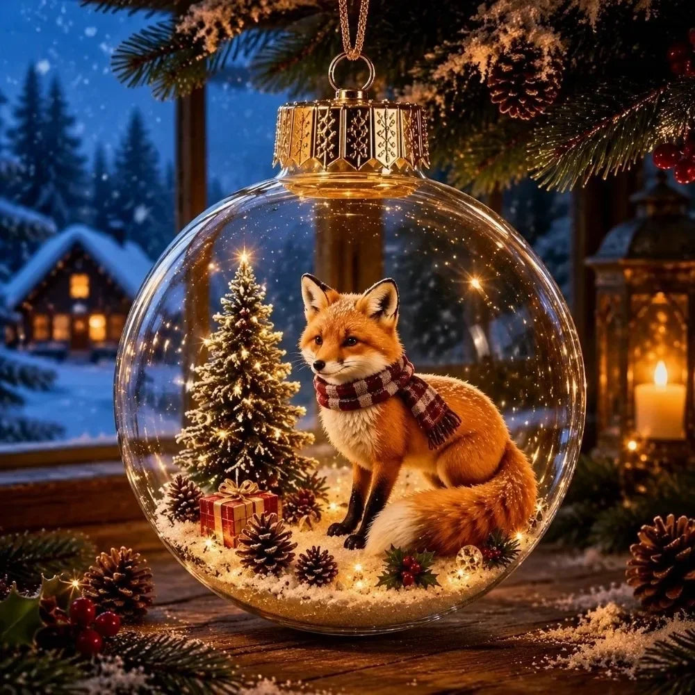 1 pezzo di ornamento natalizio a forma di palla in acrilico da 8 cm, design trasparente con ciondolo luminoso di Babbo Natale, decorazione natalizia da appendere.