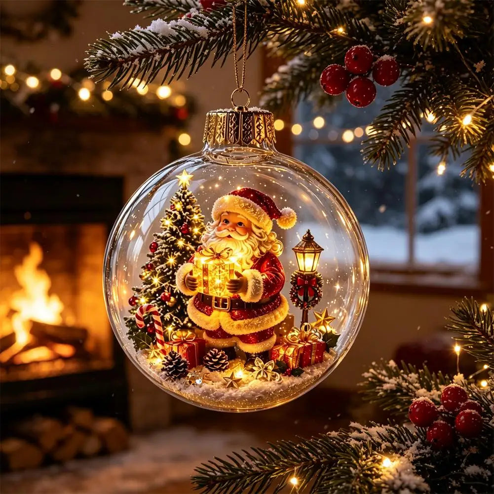 Decorazioni Natalizie con Luci, Creativo Schiaccianoci, Renna, Pupazzo di Neve, Albero di Natale Luminoso, Pendente Decorativo, Sfera di Cristallo