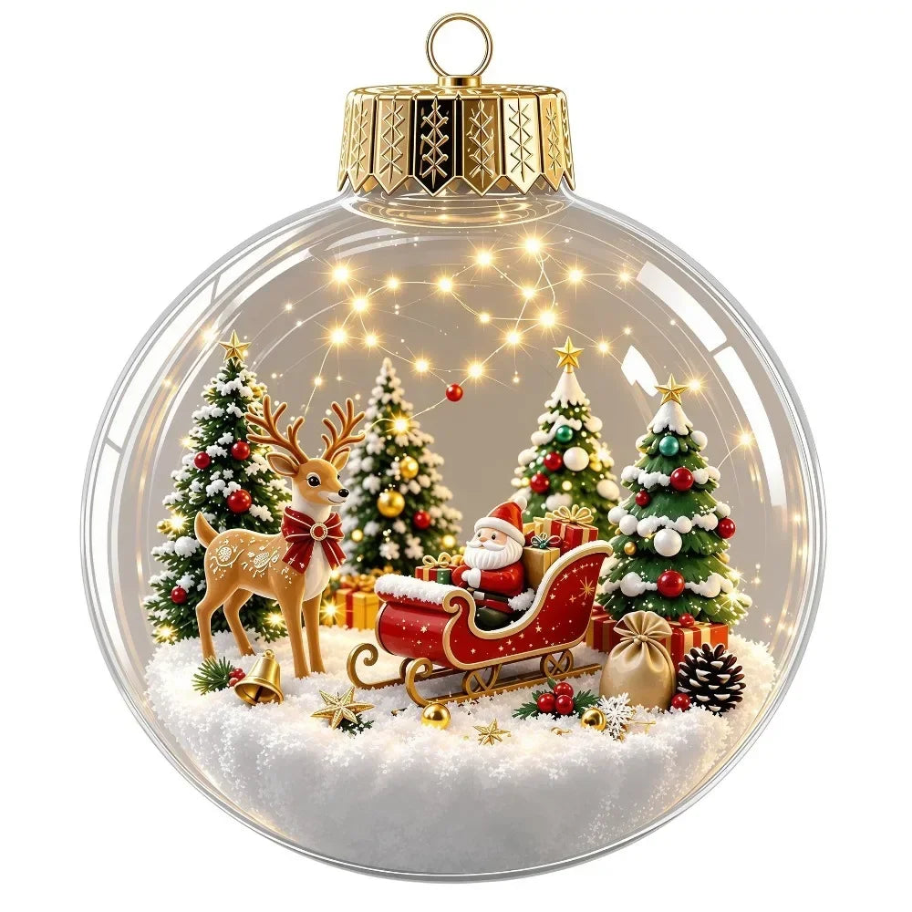 1 pezzo di ornamento natalizio a forma di palla in acrilico da 8 cm, design trasparente con ciondolo luminoso di Babbo Natale, decorazione natalizia da appendere.