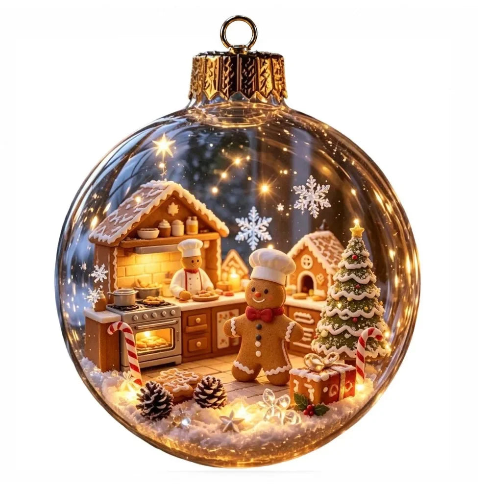 1 pezzo di ornamento natalizio a forma di palla in acrilico da 8 cm, design trasparente con ciondolo luminoso di Babbo Natale, decorazione natalizia da appendere.